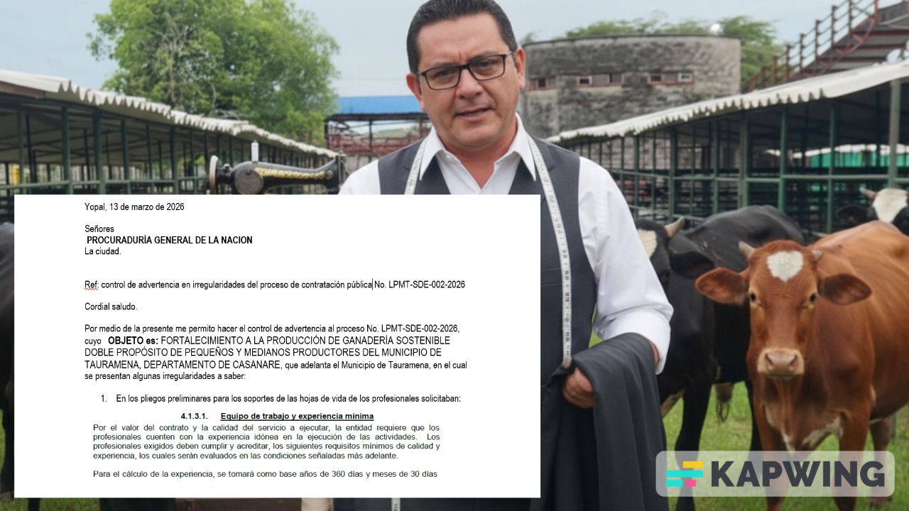 Licitación ganadera en Tauramena por $6.336 millones bajo observación de la Procuraduría