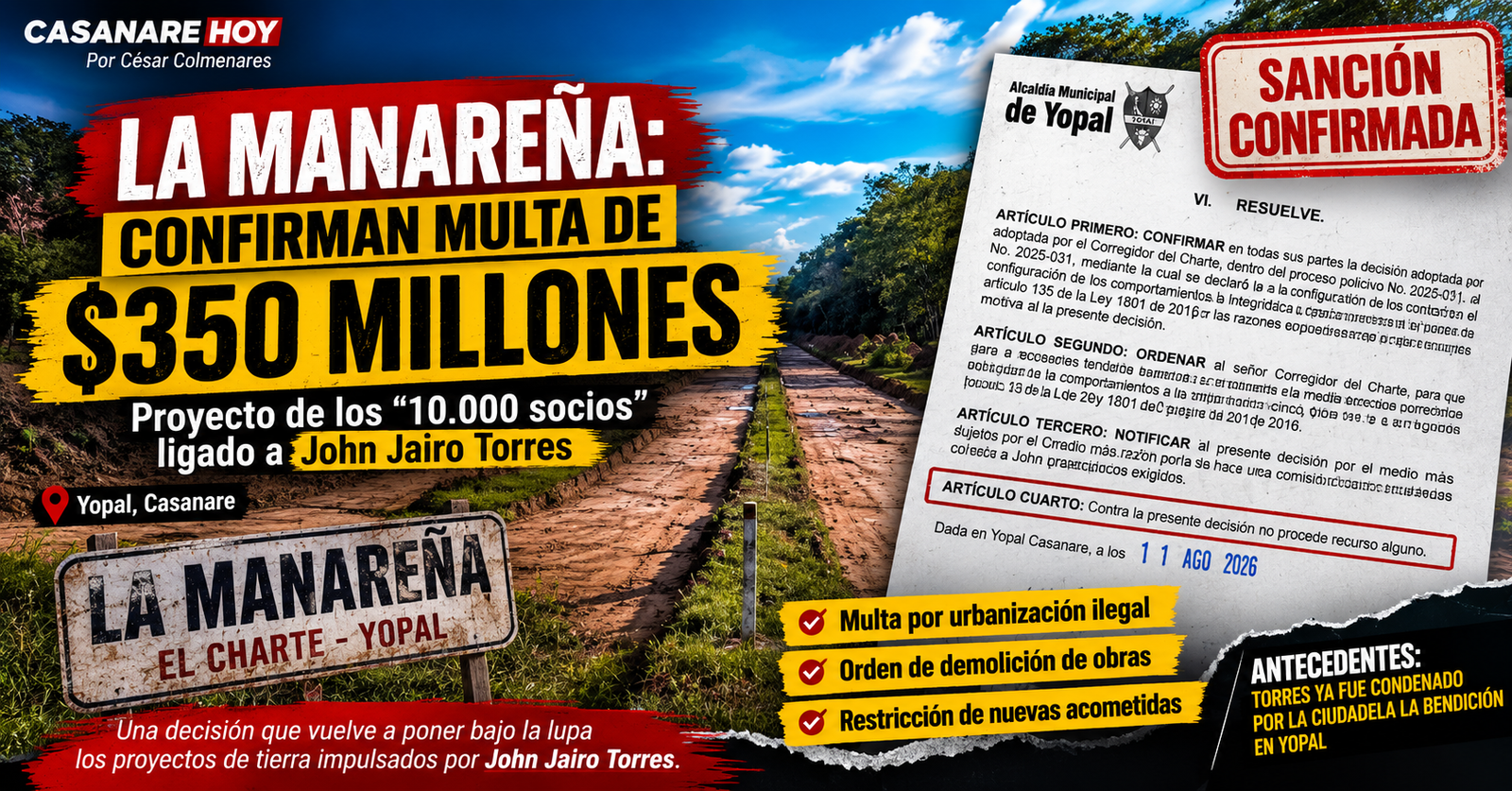 Predio La Manareña relacionado con proyecto de 10.000 socios en Yopal