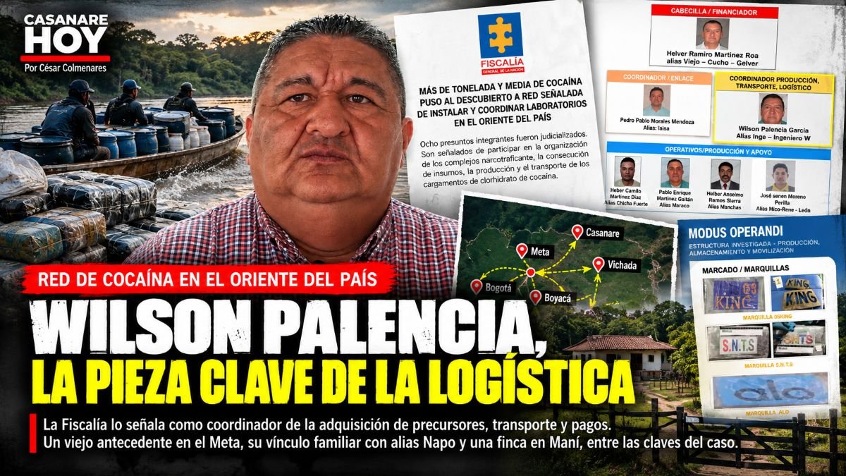 Wilson Palencia García y organigrama de la red de cocaína investigada por la Fiscalía.